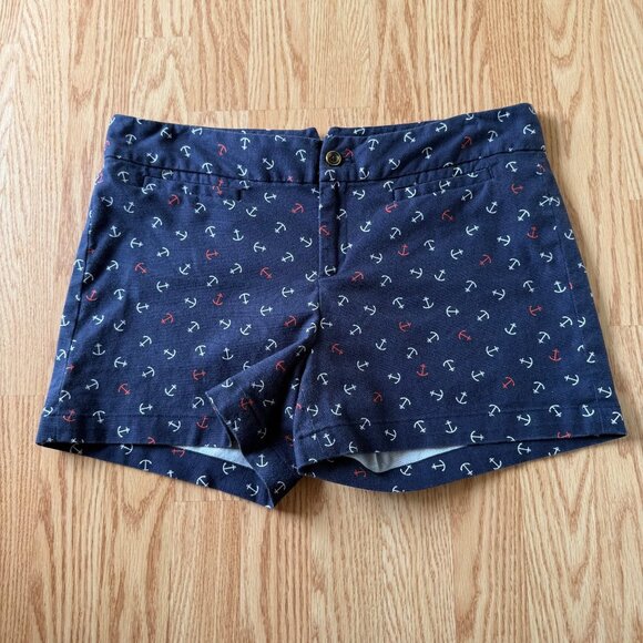 Banana Republic Navy Blue Anchor Print Shorts Size 10 Nautical Summer Resortwear - Picture 1 of 9